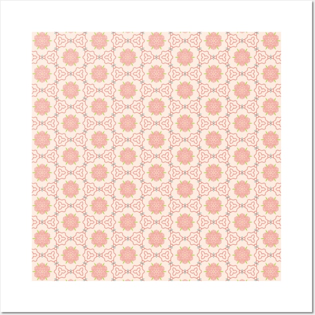 trendy red geometric floral repeated pattern Wall Art by Vector Pro